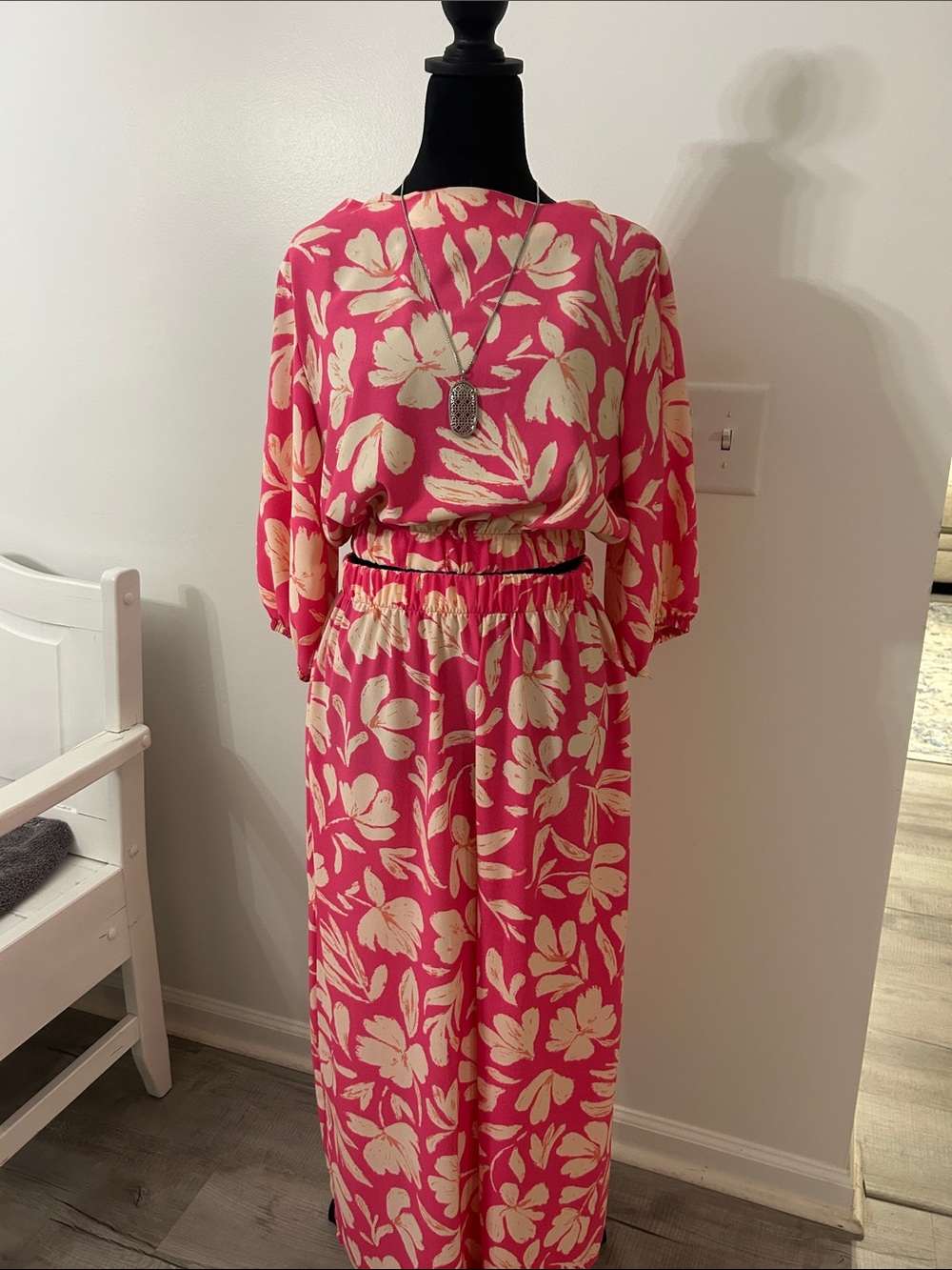 Carlson & Co. Pink Floral Two piece set with crop top and wide pant
